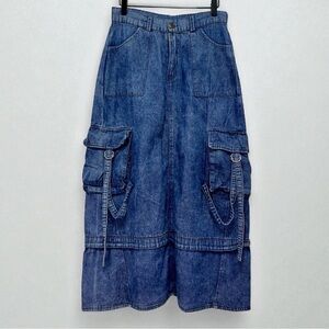 El Rodeo Denim Maxi Cargo Skirt | Size S | Light Denim | NWT ✨
